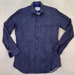 Blake Mill Mens Large Button Down Shirt Long Sleeve Floral Print Blue Casual EUC